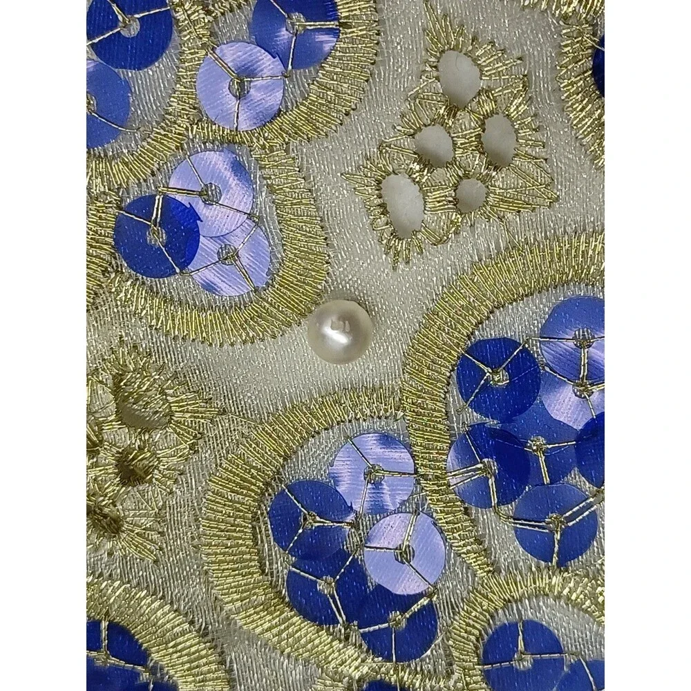 Vtg Sanskriti Dupatta Organza Hijab Scarves Gold Tone Sequins Embroider 33